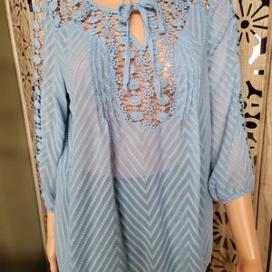 Chic Blue Lace Women's Blouse
